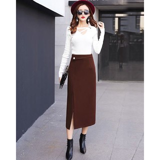 Chân Váy Midi Xẻ Tà Ori _3 màu 2 size