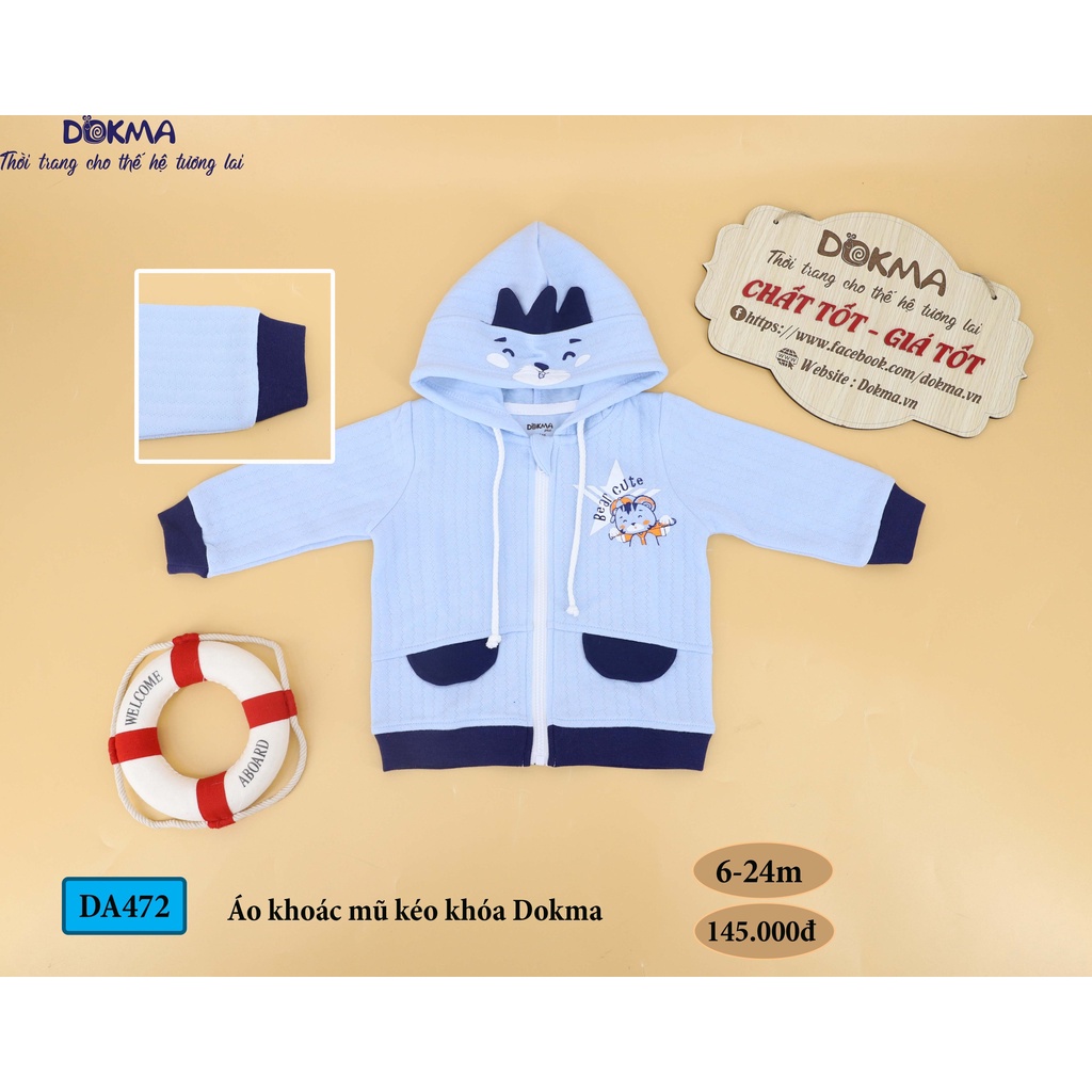 Dokma - Áo khoác nỉ bông mũ kéo khóa 6-24M DA472