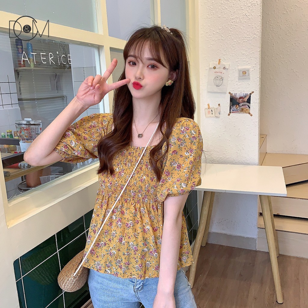 Áo Kiểu Tay Ngắn Trễ Vai Họa Tiết Hoa Xinh Xắn Cho Nữ | BigBuy360 - bigbuy360.vn