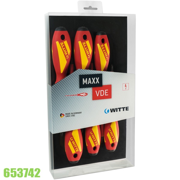 Bộ tua vít cách điện 1000V gồm 6 cây hàng Đức - WITTE 653742