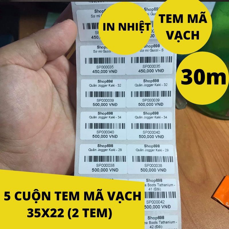 Decal in tem mã vạch nhiệt 35x22 30 mét, Tem mã vạch 2 Tem cho Máy xpinter 350B, 365B Không Cần Mực