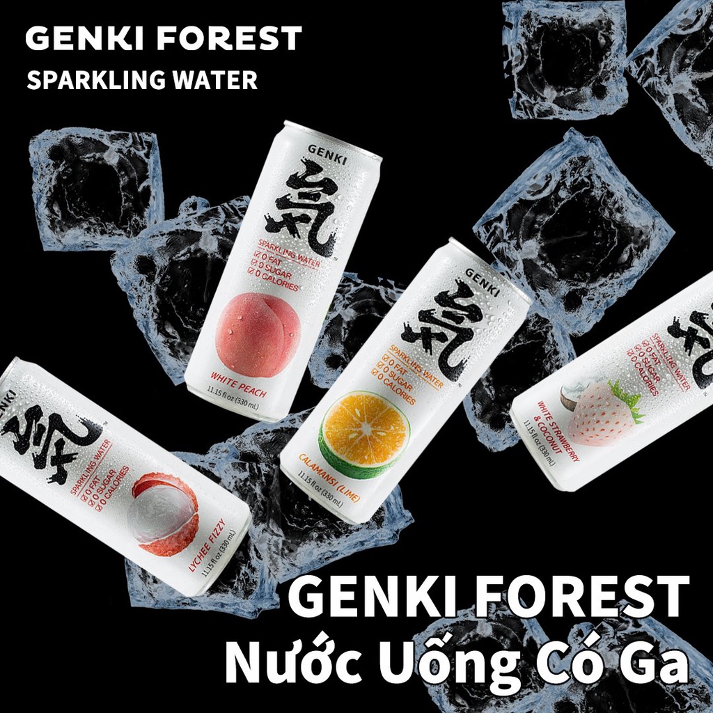 (9 vị) Nước Soda trái cây Genki Forest Sparkling có ga không Calo lon 330ml ＊AramoMart＊