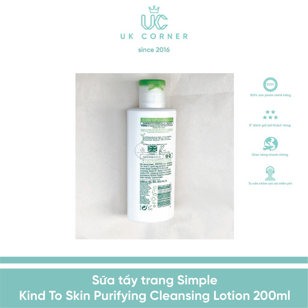 Kem tẩy trang Simple kind to skin purifying cleansing lotion 200ml