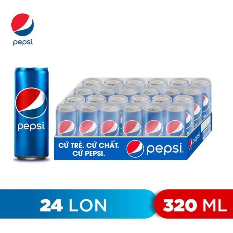 (Thùng 24 lon) Nước ngọt Pepsi Lon 320ml  (Date 2023)