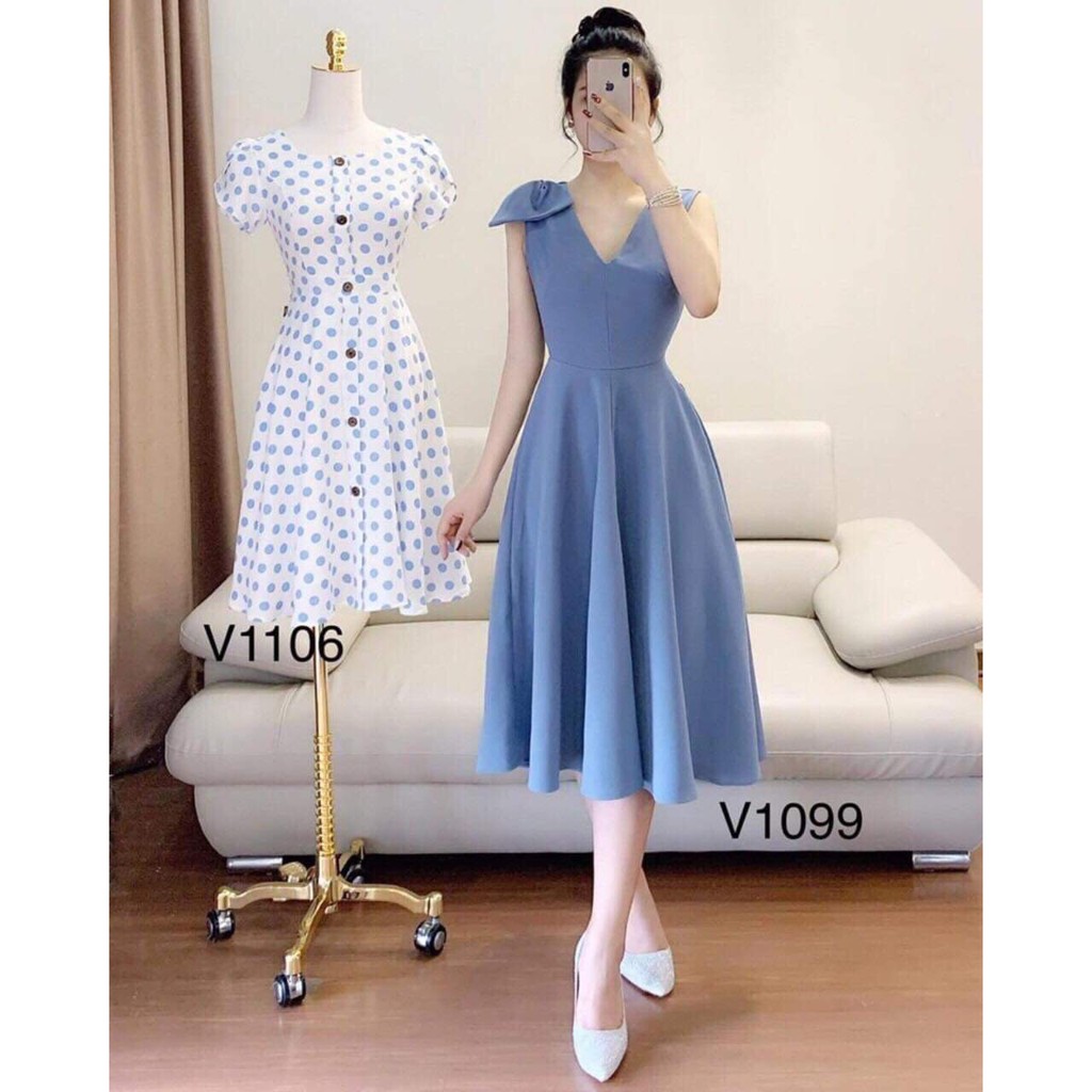 VÁY XÒE KẾT NƠ VAI SANG TRỌNG VÀ THANH LỊCH THỜI TRANG THIẾT KẾ VESTA NV70