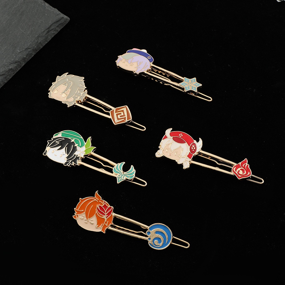 Kẹp tóc QIHE JEWELRY hình nhân vật game Genshin Impact dễ thương bằng hợp kim