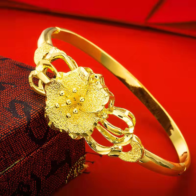 Xinxin mạ vàng khóa hoa vòng đeo tay mạ vàng nữ đồng thau mạ vàng 24k mở vòng tay trang sức trang sức nữ trang sức