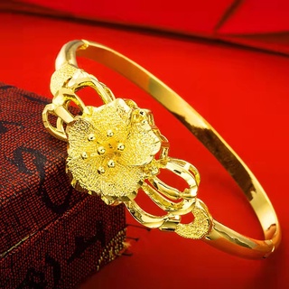 Xinxin mạ vàng khóa hoa vòng đeo tay mạ vàng nữ đồng thau mạ vàng 24k mở vòng tay trang sức trang sức nữ trang sức