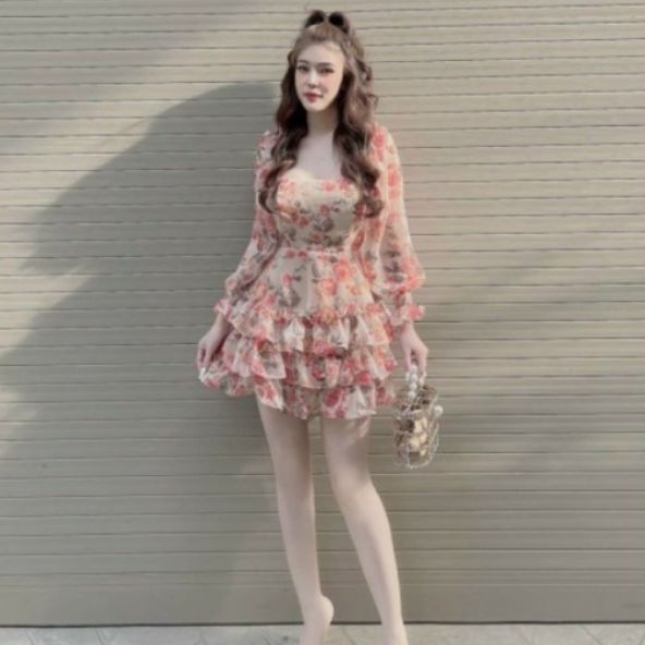 Váy voan hoa siêu xinh,váy có mút ngực và quần trong.