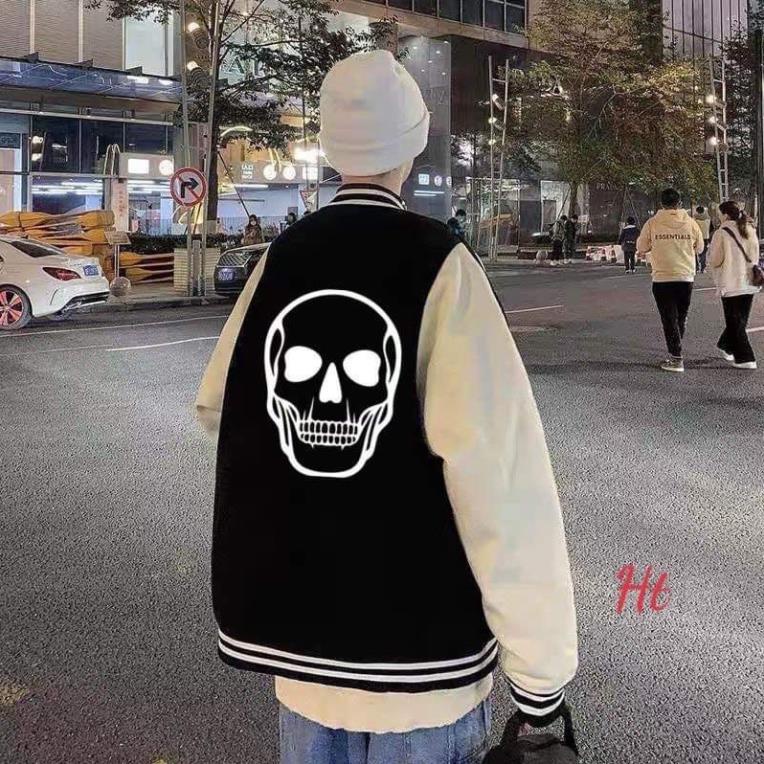 Áo bomber nỉ phối tay đầu lâu phản quang Ht