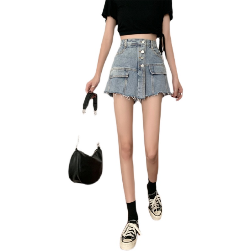 Quần short denim lưng cao ống rộng màu sắc cổ điển thời trang Hàn Quốc cá tính cho nữ
