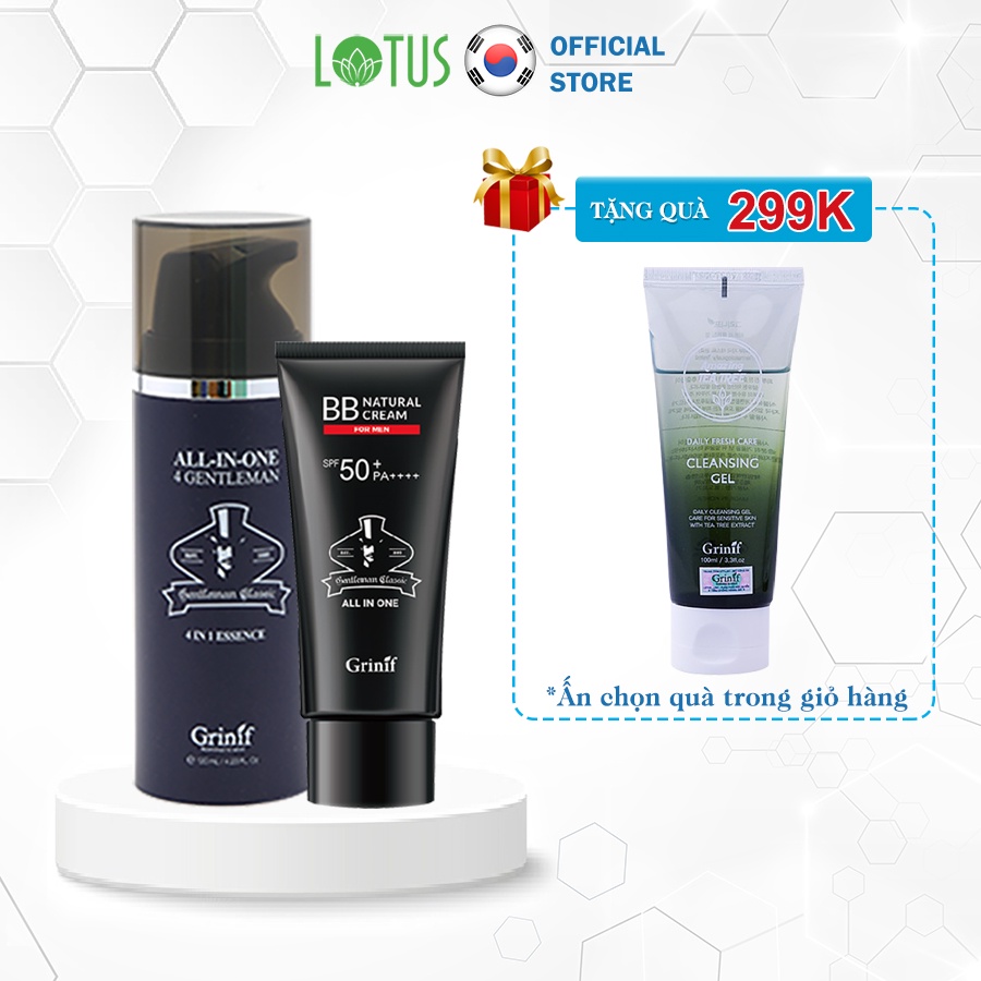 Bộ kem dưỡng trắng, che khuyết điểm cho nam giới All In One 4 Gentleman 120ml và Grinif Natural BB Cream for Men 50g