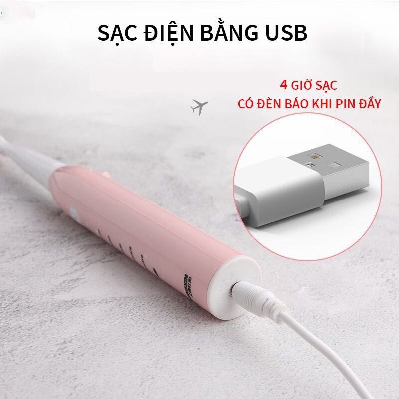 [Tặng kèm 3 đầu bàn chải]Bàn chải điện rung 5 cấp độ có thể sạc lại hàng nội địa Trung Quốc