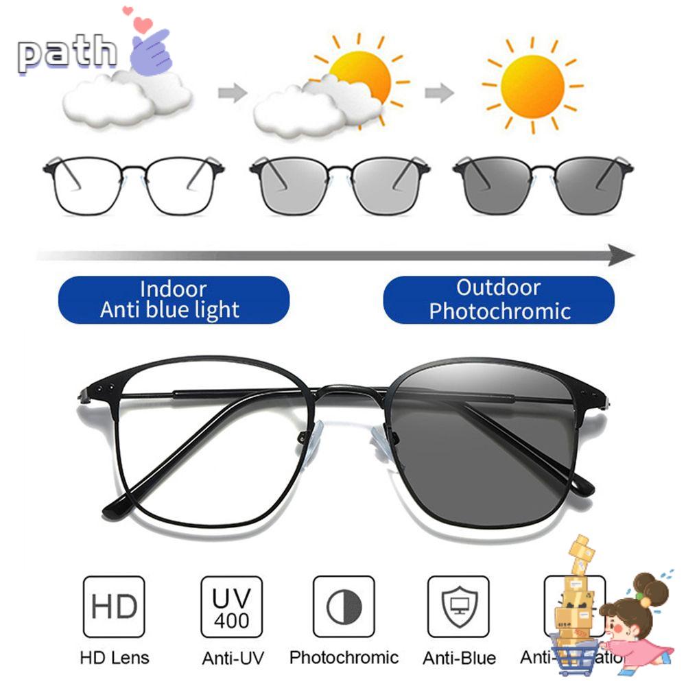 ♪PATH♪ Retro Blue Light Blocking Glasses Anti Blue Light Men Women Sunglasses Photochromic Sunglasses Anti Radiation Lens UV400 Computer Gaming Eyewear Discolored Glasses