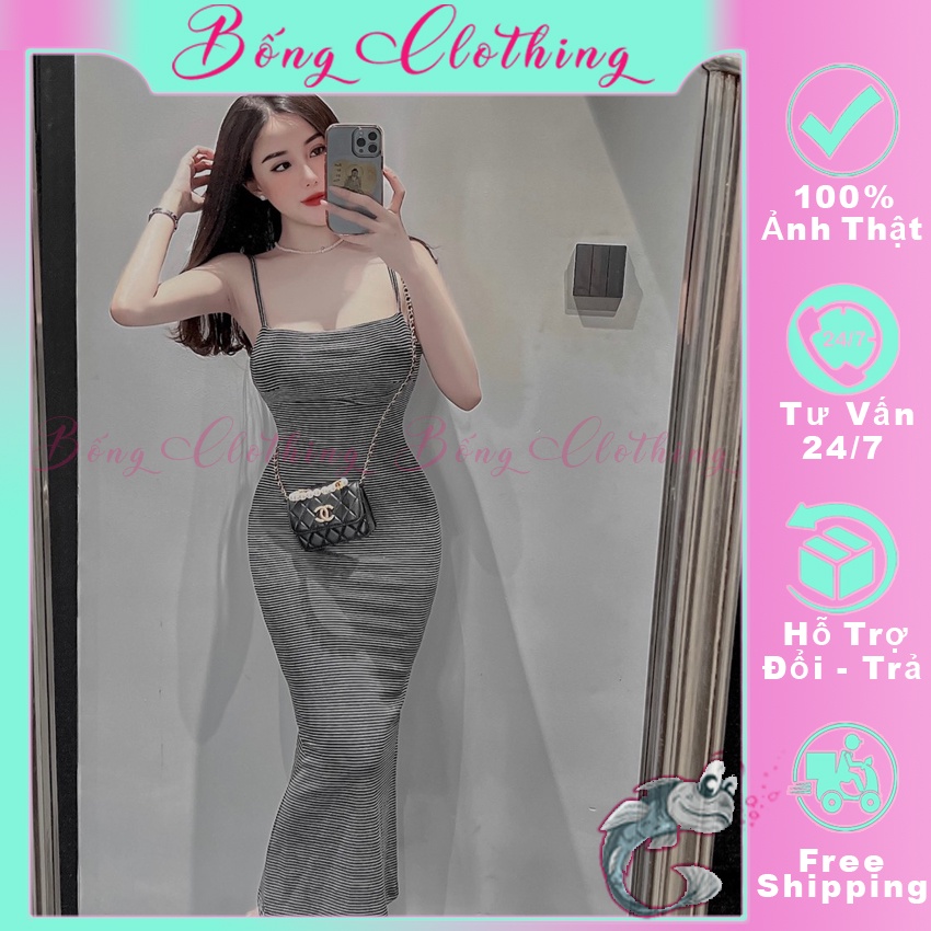 Váy Body 2 Dây BONG Đầm Ôm Body Sợi Bún Dáng Dài Sexy Dự Tiệc Cưới Thun Gân Ba Màu Đen Trắng Hồng