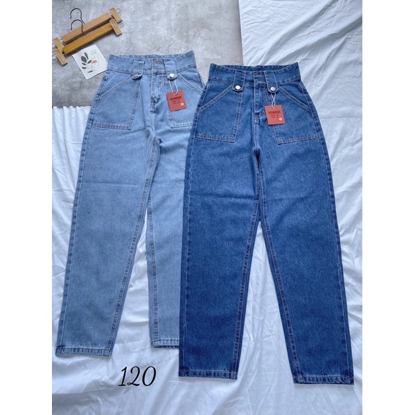 Quần baggy jean nữ 2 túi đắp vuông Ms 120
