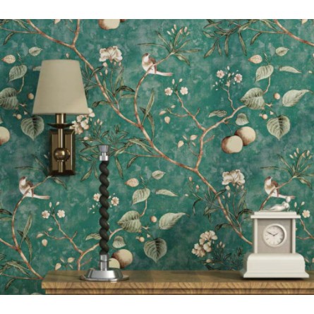 1 mét Giấy dán tường xanh phong cách cổ điển châu âu sẵn keo (Khổ 45cm)
