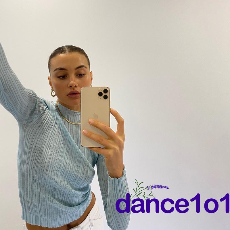 Áo thun tay dài cổ tròn màu sắc nhã nhặn cho nữ