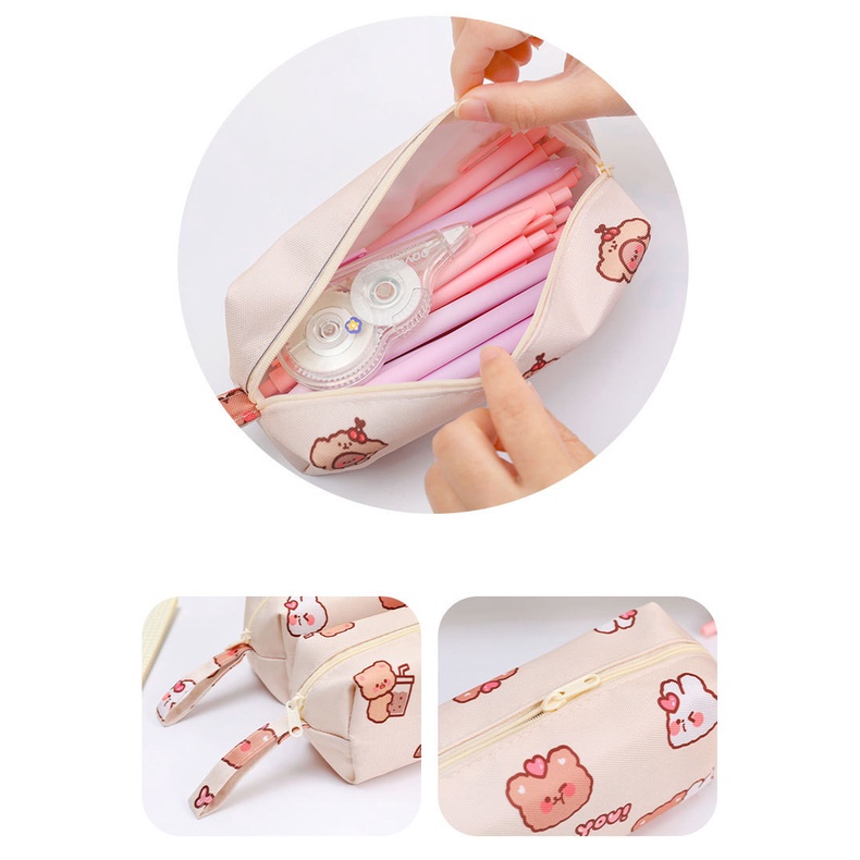 Túi Bút Gấu, Túi Đựng Bút Vải - Khóa Kéo