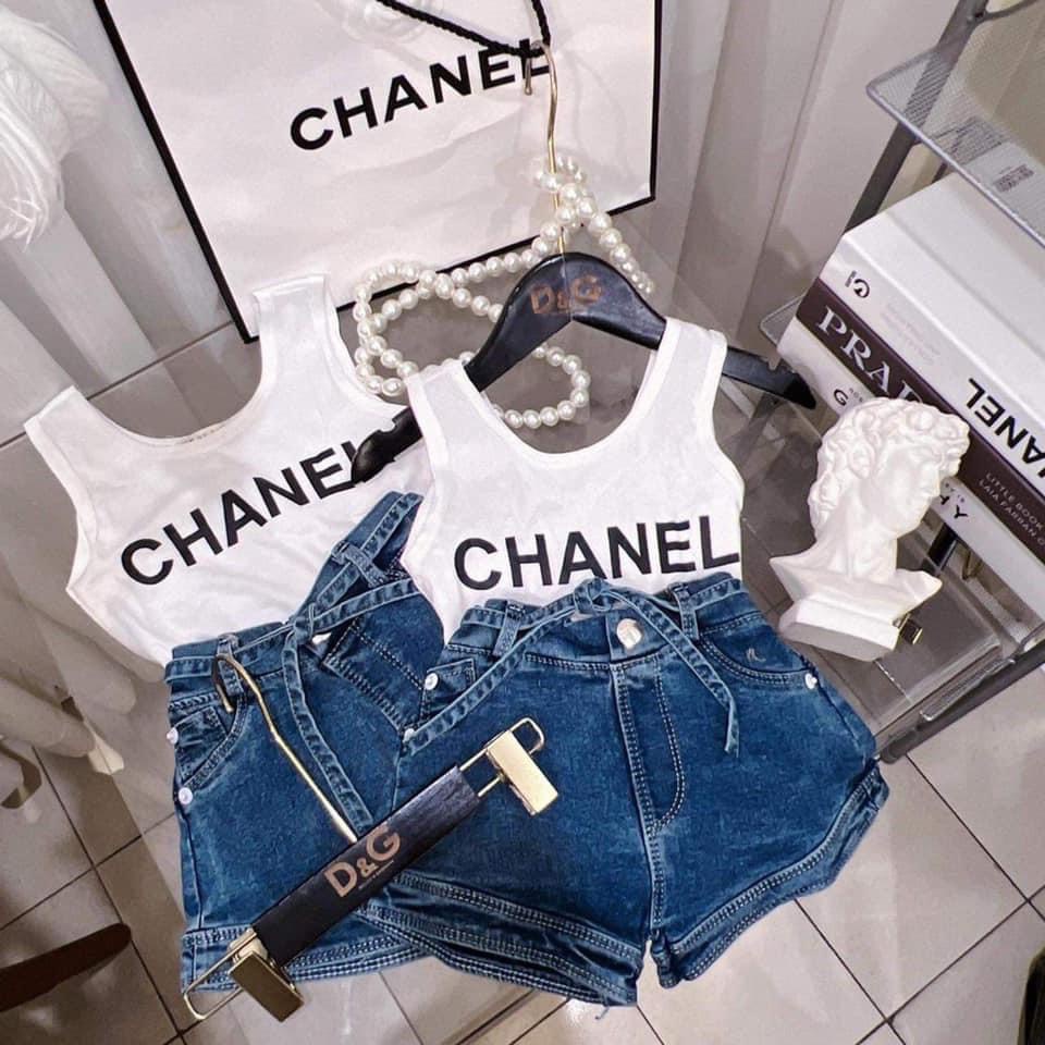 SET41 - Bộ bé gái, set đồ bé gái đi chơi, Quần đùi jean + áo 3 lỗ cotton cho bé từ 8-18kg, Richkid123