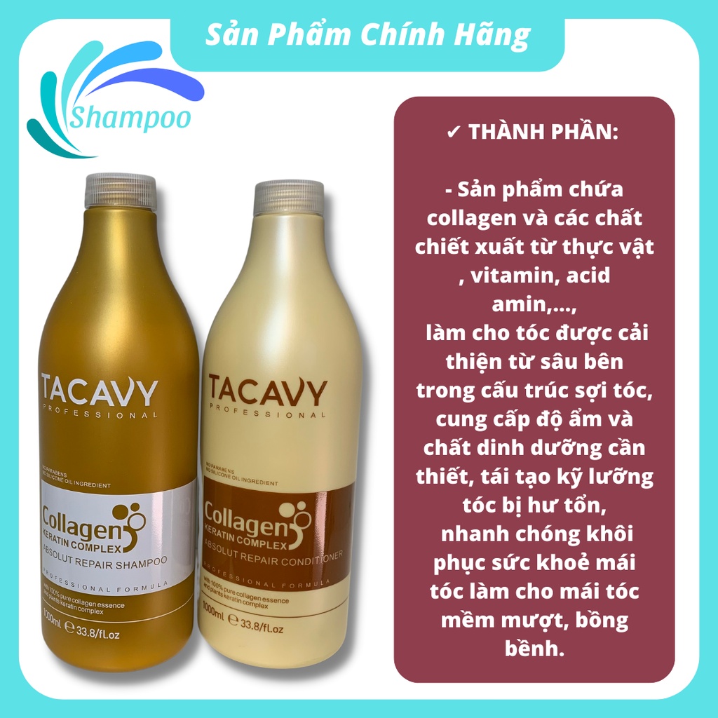 Dầu gội xả TACAVY 500ml 1000ml giảm gãy rụng phục hồi tóc hư tổn khô xơ hàng chính hãng