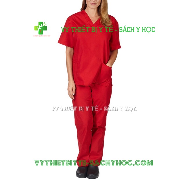 Bộ Scrubs Bác Sĩ, 1quần áo phòng mổ - Thương hiệu VLA Medical (Bộ mổ, quần áo spa màu đỏ)