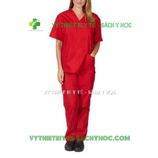 Bộ Scrubs Bác Sĩ, 1quần áo phòng mổ  - Thương hiệu VLA Medical (Bộ mổ, quần áo spa màu đỏ)