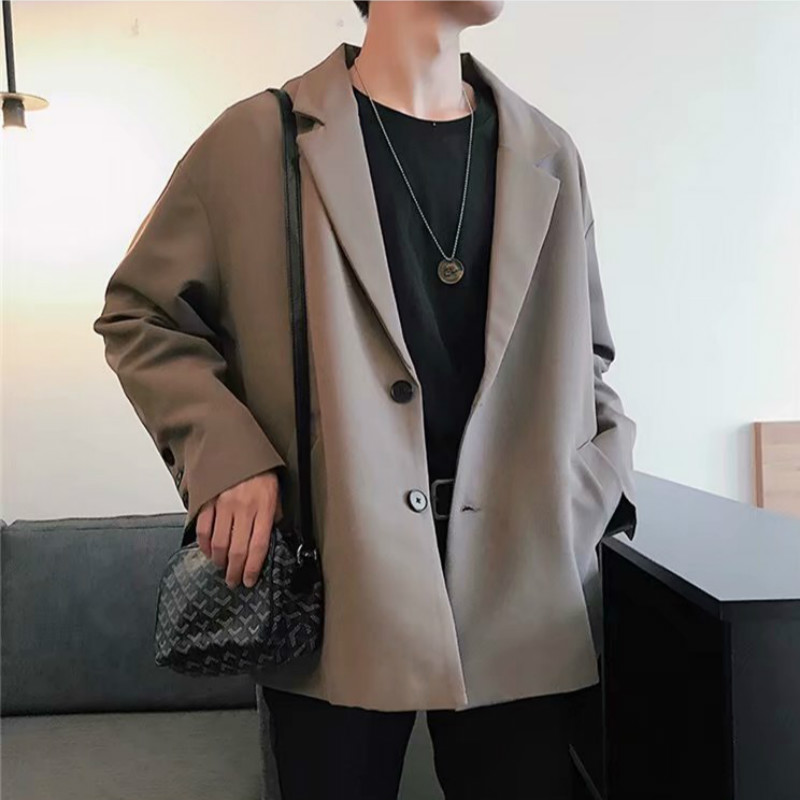 Áo khoác blazer dáng rộng màu trơn cổ phẳng có túi thời trang đơn giản dành cho nam giới