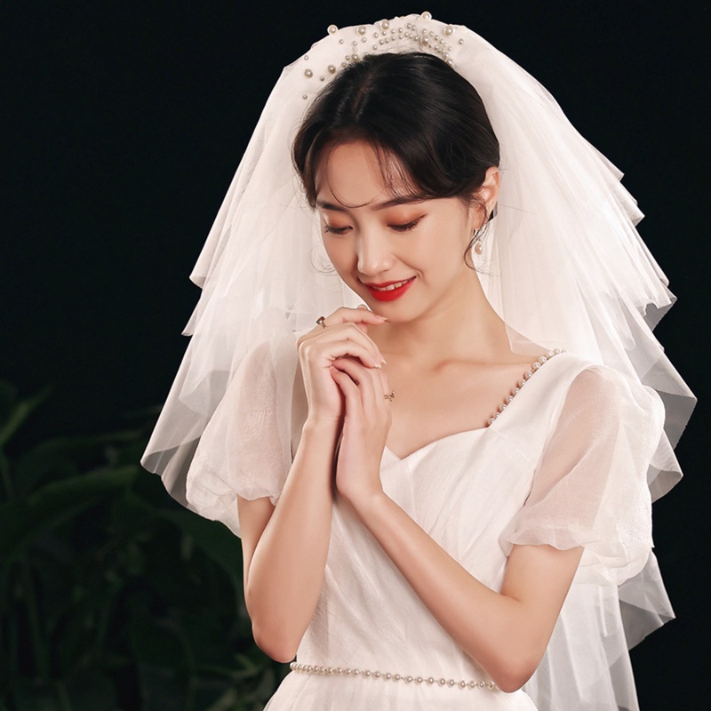 Mạng Che Mặt Vải Tuyn Nhiều Lớp Cắt Cạnh Trang Trí Cho Cô Dâu