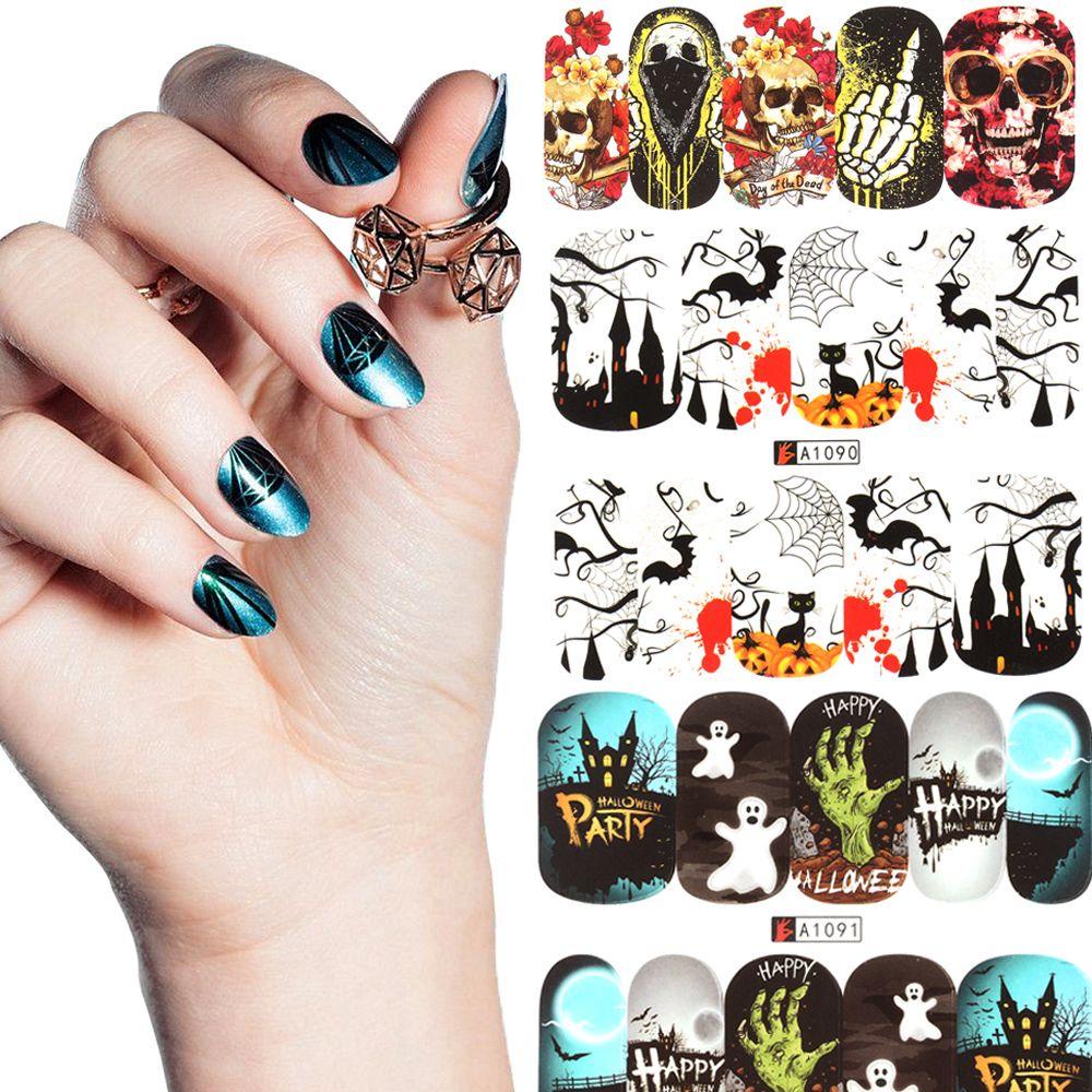 Set 48 Miếng Dán Trang Trí Móng Tay Họa Tiết Halloween Độc Đáo
