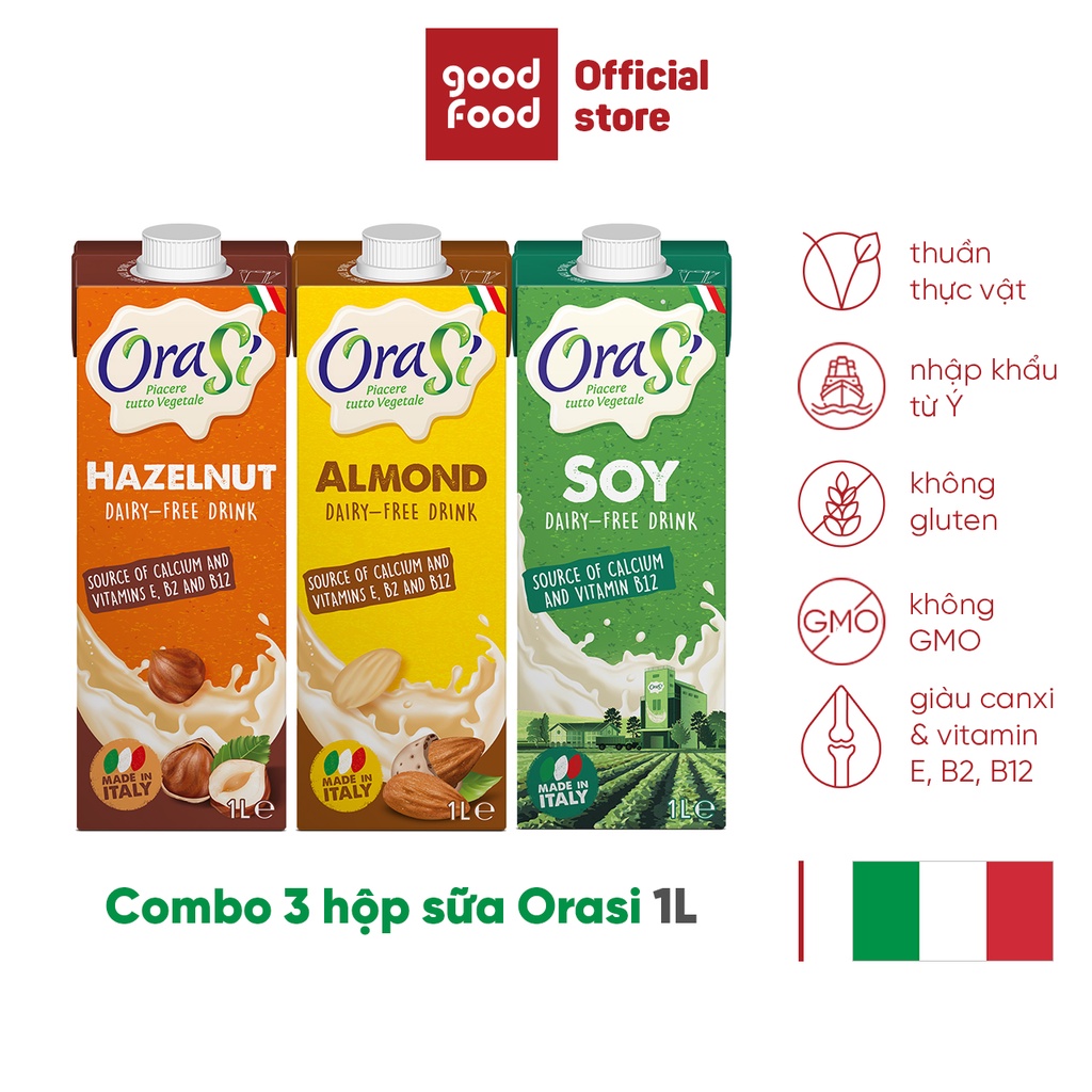 Combo 3 hộp sữa hạt Orasi 1L Haze + Almond + Soya