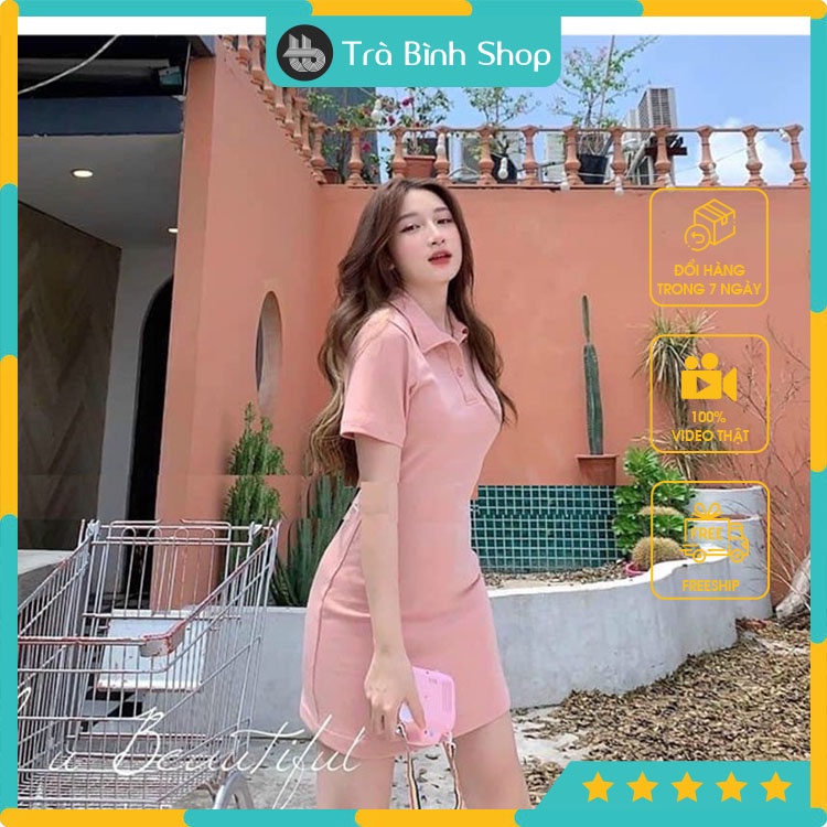 Váy Polo Trơn Pastel Nữ Đầm Cổ Sơ Mi Dáng Ôm Body Chất Thun Cộc Tay Ba Màu Ulzzang