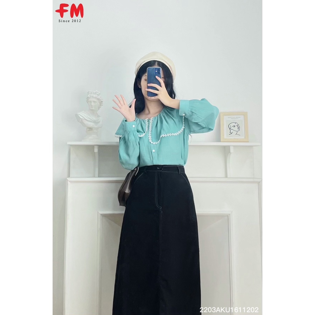 Áo kiểu nữ FM Style cổ  viền bèo ren tay bo phồng xinh I Fm Style Online 220312020