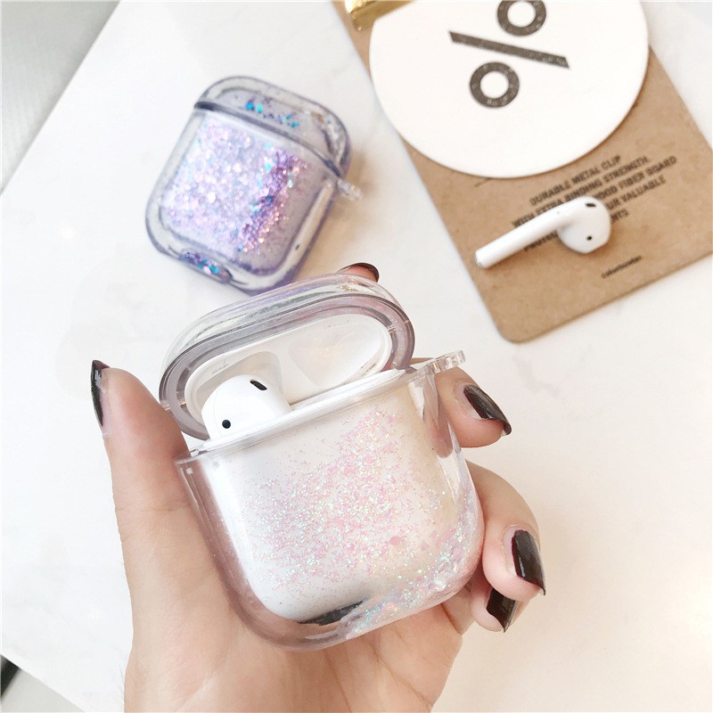 Vỏ Đựng Bảo Vệ Hộp Sạc Tai Nghe Airpods 1 / 2 Trong Suốt Kim Tuyến Xinh Xắn