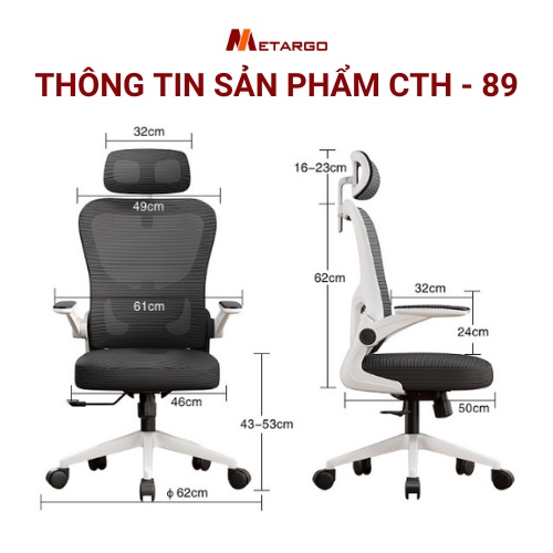 Ghế Văn Phòng Công Thái Học Kirata CTH - 89 Có Ngả Lưng Tựa Đầu 3D Thoáng Khí Đệm Ngồi Êm Ái