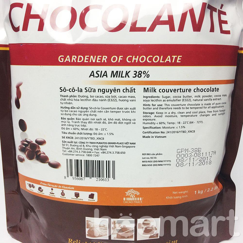 Socola sữa nguyên chất Puratos 38% 1kg