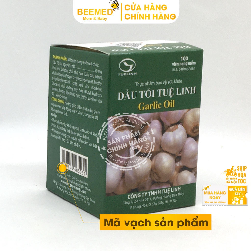 Dầu tỏi Tuệ Linh Tăng sức đề kháng - Giảm mỡ máu - Garlic Oil tinh dau toi hộp 100 viên