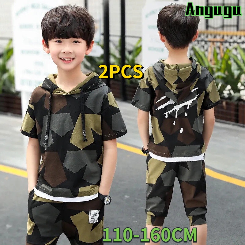 Set Đồ Thể Thao Mùa Hè 2022 Gồm Áo Thun Tay Cộc Cổ Tròn Họa Tiết Rằn Ri + Quần Ngắn Cho Bé Trai 4 6 7 9 10 12 Tuổi