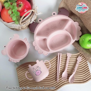 Set khay ăn dặm lúa mạch, bát ăn dặm, cốc uống nước, đũa thìa dĩa hình cua