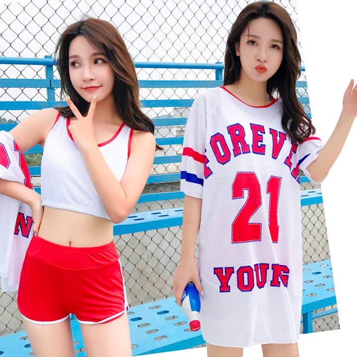 Bộ đồ bơi nữ kiểu dáng thể thao Set đi biển 3 mãnh với màu xanh năng động cá tính 💖 | BigBuy360 - bigbuy360.vn