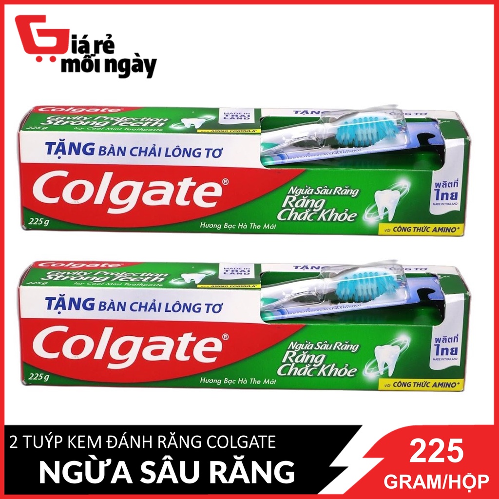 Combo 2 Kem đánh răng Colgate ngừa sâu răng tối đa 225g/hộp tặng bàn chải đánh răng