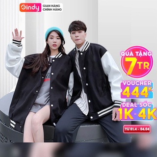 Áo khoác bomber unisex jacket da lộn dài tay GINDY form rộng kiểu dáng Hàn quốc form rộng trẻ trung size M (40kg-75kg)