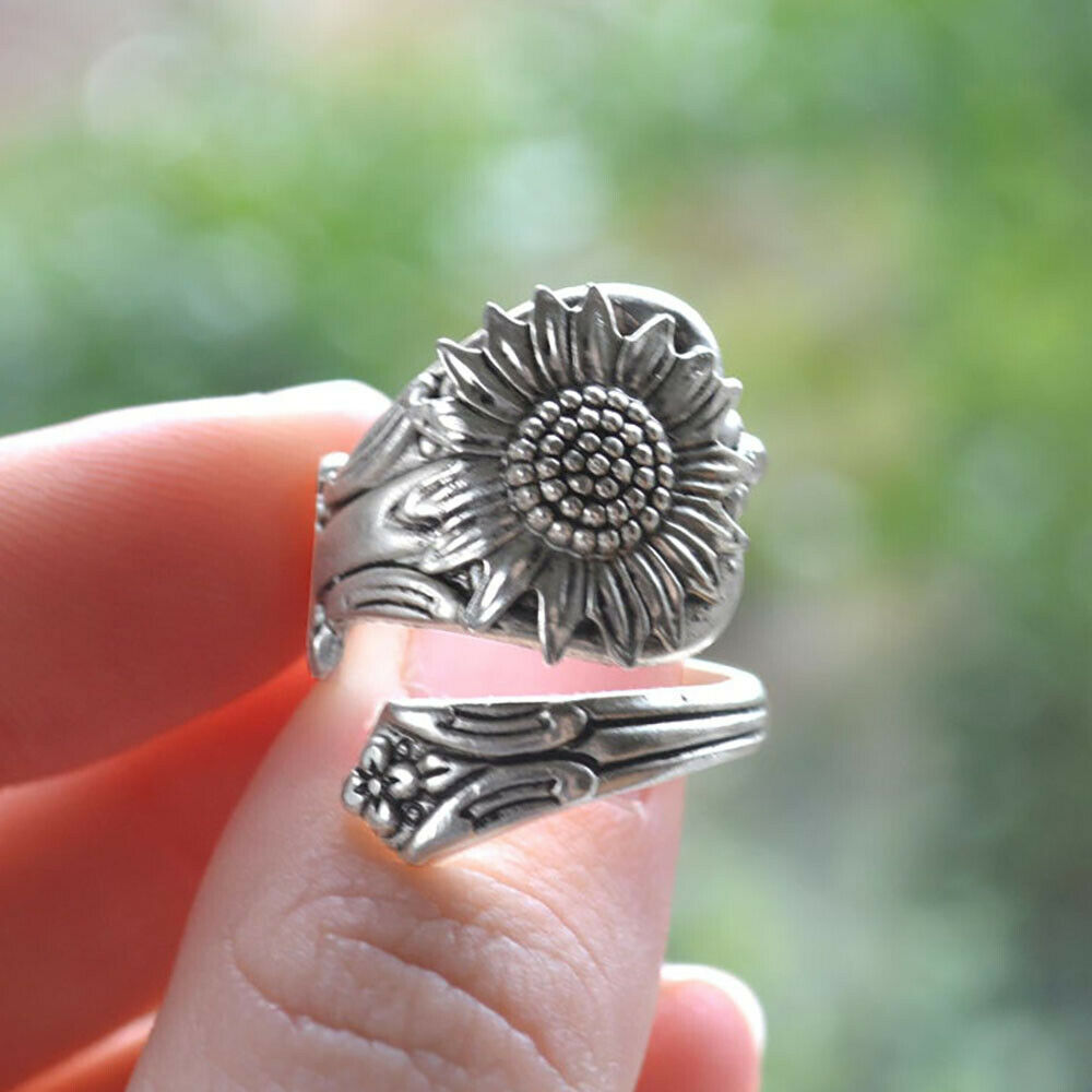 Nhẫn Hở Hình Muỗng Và Hoa Hướng Dương Phong Cách Boho