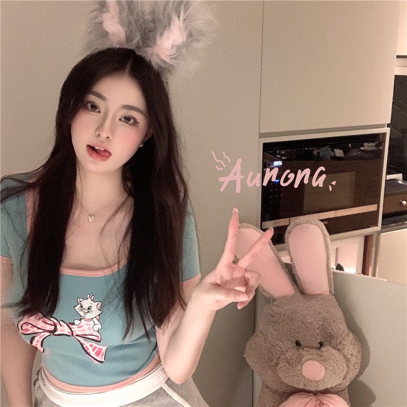 Áo croptop nữ Áo Thun NgắN Tay DáNg Ôm In HọA TiếT JL-TX-339