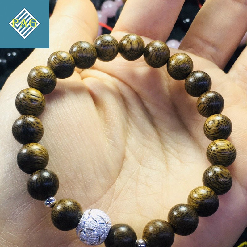 Vòng Tay Trầm Hương Cao Cấp Size 8mm Mix Bi Bạc - Tặng Hộp Đựng Cao Cấp