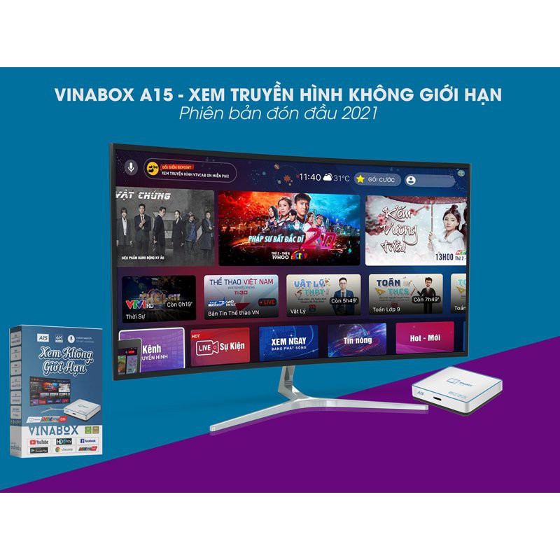 VINABOX A15 - RAM 2GB ROM 16GB, MẪU VINABOX MỚI 2020, CÓ ĐIỀU KHIỂN GIỌNG NÓI, GIAO DIỆN ANDROID TV 10, CẤU HÌNH SIÊU MẠ