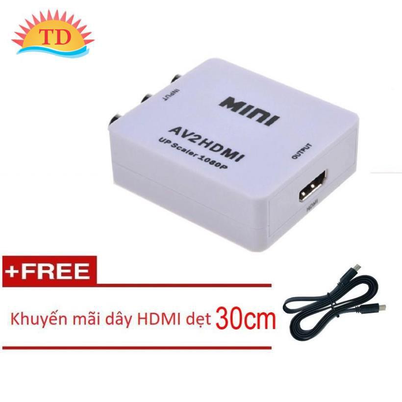 Khuyến mãi bộ chuyển đổi AV sang HDMI Full HD 1080p - AV to HDMI Tặng 1 dây HDMI dẹt 30cm