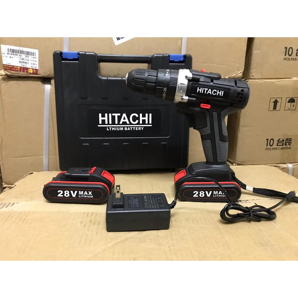 Máy Khoan Pin Hitachi 28V 3 Chức Năng - Có Búa - Lõi Đồng - Tặng Kèm 22 Phụ Kiện