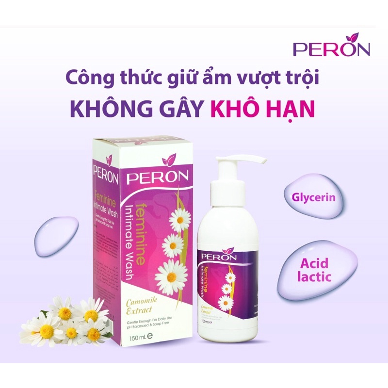 Peron - Dung dịch vệ sinh phụ nữ nhập khẩu Châu Âu, Thơm, Sạch, Giữ ẩm, Ngừa viêm nhiễm phụ khoa