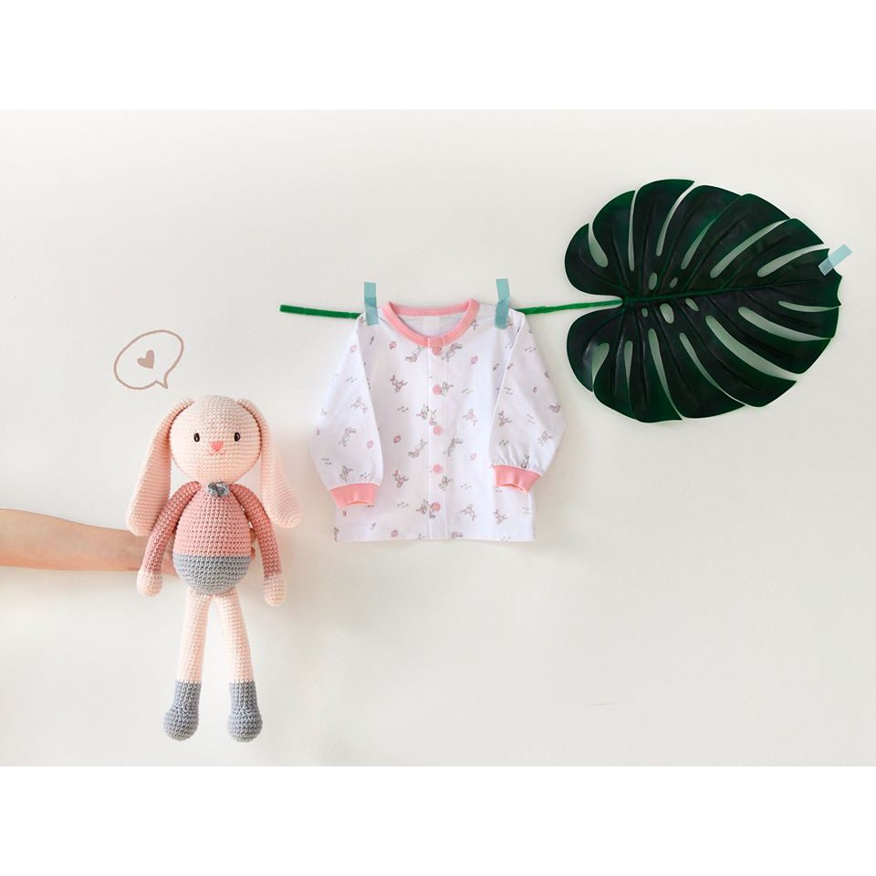 Áo sơ sinh dài tay Miomio cài giữa 100% cotton mỏng mát